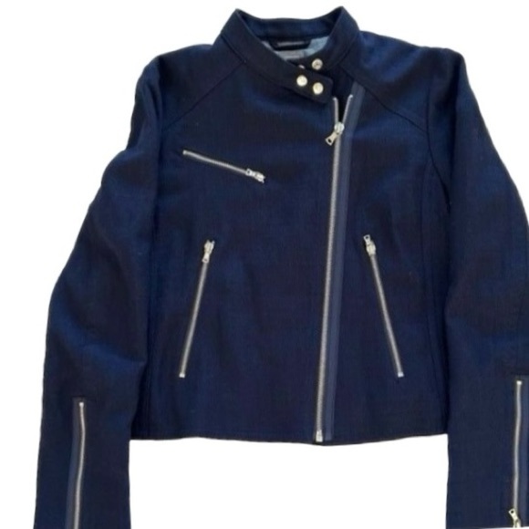 GAP Womens Cotton Jacket Motorcyle Size M Navy Zippered Front - Picture 2 of 3